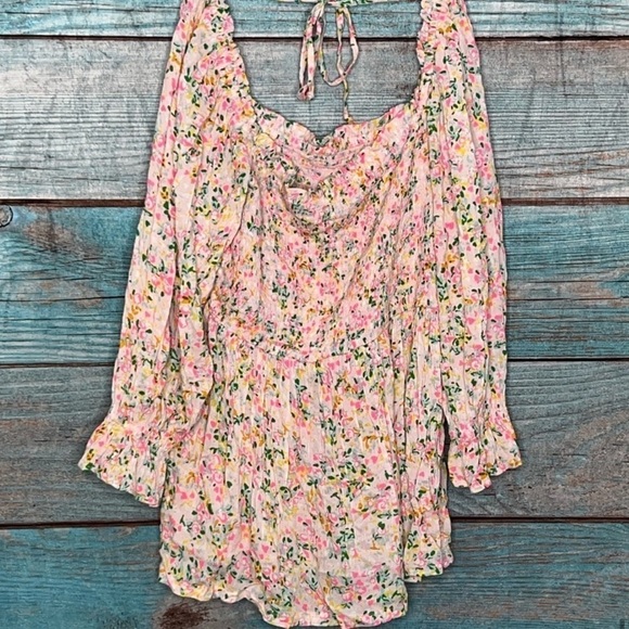 NWT Floral Smocked Peasant Top M Pink Boho Ruffles Cottagecore Y2K Coquette Vtg - Picture 7 of 8